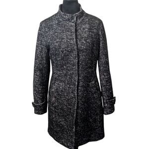 BUGATTI Luxury Blend Coat S 36 Alpaca Mohair Wool Black White Tweed